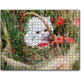 Cakapuzzle Beyaz Kedi Sepet İçinde Doğada Mdf 500 Parça Puzzle