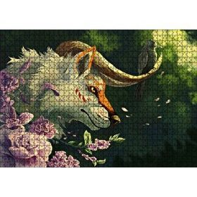 Cakapuzzle Beyaz Kurt Garip Boynuzları ve Karga 120 Parça Ahşap Puzzle
