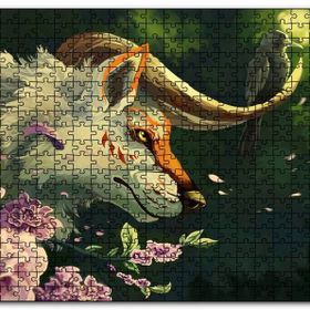 Cakapuzzle Beyaz Kurt Garip Boynuzları ve Karga Mdf 120 Parça Puzzle