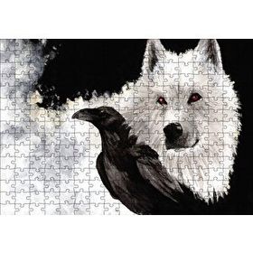 Cakapuzzle Beyaz Kurt Karga 120 Parça Ahşap Puzzle