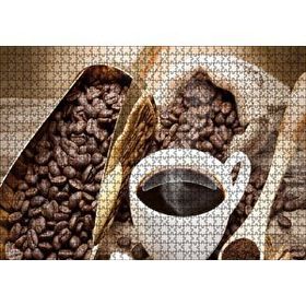 Cakapuzzle Beyaz Seramik Kupa ve Kahve Çekirdekler Görseli Mdf 1000 Parça Puzzle