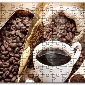 Cakapuzzle Beyaz Seramik Kupa ve Kahve Çekirdekler Görseli Mdf 120 Parça Puzzle