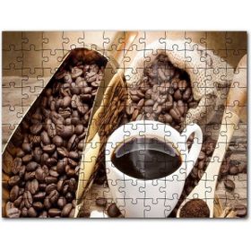 Cakapuzzle Beyaz Seramik Kupa ve Kahve Çekirdekler Görseli Mdf 120 Parça Puzzle