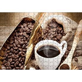 Cakapuzzle Beyaz Seramik Kupa ve Kahve Çekirdekler Görseli Mdf 255 Parça Puzzle