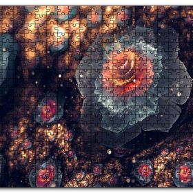 Cakapuzzle Beyaz ve Turuncu Petaled Çiçekler Görseli Mdf 120 Parça Puzzle