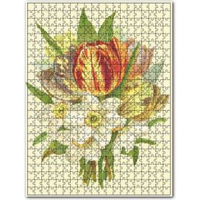 Cakapuzzle Beyaz Zambaklar ve Laleler Çizim Ahşap 1000 Parça Puzzle