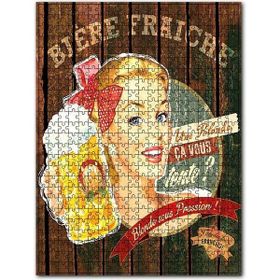 Cakapuzzle Bira İkram Eden Kadın Afişi Görseli Ahşap 500 Parça Puzzle