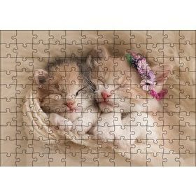 Cakapuzzle Birlikte Uyuyan Sevimli Yavru Kediler 120 Parça Ahşap Puzzle