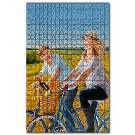 Cakapuzzle Bisikletli Çift ve Arkada Tarlalar Ahşap 1000 Parça Puzzle