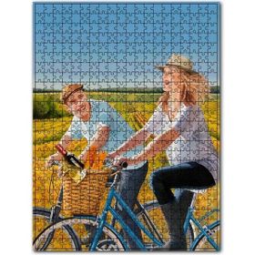Cakapuzzle Bisikletli Çift ve Arkada Tarlalar Ahşap 1000 Parça Puzzle