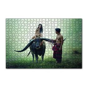 Cakapuzzle Boynuzlu Manda Genç Kız ve Erkek 120 Parça Ahşap Puzzle