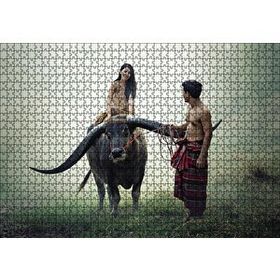 Cakapuzzle Boynuzlu Manda Genç Kız ve Erkek 120 Parça Ahşap Puzzle