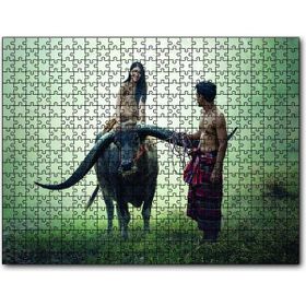 Cakapuzzle Boynuzlu Manda Genç Kız ve Erkek Mdf 1000 Parça Puzzle