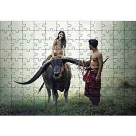 Cakapuzzle Boynuzlu Manda Genç Kız ve Erkek Mdf 120 Parça Puzzle