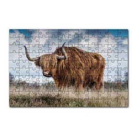 Cakapuzzle Bozkırda Kahverengi Yak Öküzü ve Bulutlar 120 Parça Ahşap Puzzle