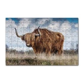 Cakapuzzle Bozkırda Kahverengi Yak Öküzü ve Bulutlar 120 Parça Ahşap Puzzle