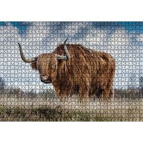 Cakapuzzle Bozkırda Kahverengi Yak Öküzü ve Bulutlar 120 Parça Ahşap Puzzle