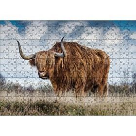 Cakapuzzle Bozkırda Kahverengi Yak Öküzü ve Bulutlar Mdf 255 Parça Puzzle