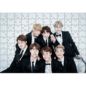 Cakapuzzle BTS Koreli Gençler Gülümseyen Yüzleri 120 Parça Ahşap Puzzle