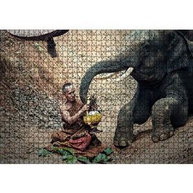 Cakapuzzle Budist Keşiş ve Fil 120 Parça Ahşap Puzzle