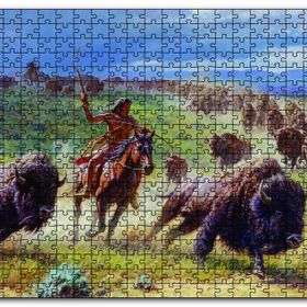 Cakapuzzle Buffolo Avcısı Kızılderililer Ahşap 500 Parça Puzzle