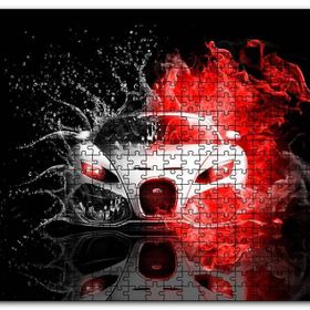Cakapuzzle Bugatti Veyron Su Damlaları ve Kırmızı Dumanlar Mdf 1000 Parça Puzzle