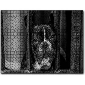 Cakapuzzle Buldog Köpek Irkı Parmaklıklar Ardında Görseli Mdf 120 Parça Puzzle