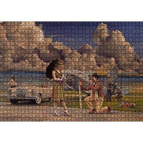 Cakapuzzle Bulutlar Eski Uçak Mercedes ve Ünlü Kadın 120 Parça Ahşap Puzzle