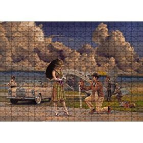Cakapuzzle Bulutlar Eski Uçak Mercedes ve Ünlü Kadın 120 Parça Ahşap Puzzle