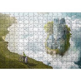 Cakapuzzle Bulutlar Kale ve Bisikletli Genç 120 Parça Ahşap Puzzle
