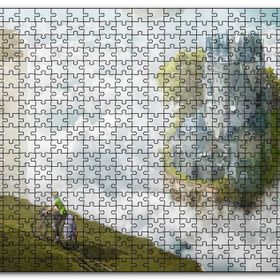 Cakapuzzle Bulutlar Kale ve Bisikletli Genç Mdf 255 Parça Puzzle
