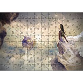 Cakapuzzle Bulutlar Üzerindeki Ülke ve Fantastik Kadın 120 Parça Ahşap Puzzle
