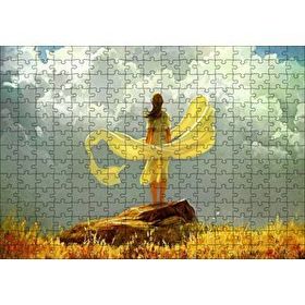 Cakapuzzle Bulutlu Gökler ve Sarı Elbiseli Kız 120 Parça Ahşap Puzzle