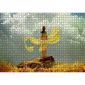 Cakapuzzle Bulutlu Gökler ve Sarı Elbiseli Kız Mdf 1000 Parça Puzzle
