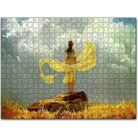 Cakapuzzle Bulutlu Gökler ve Sarı Elbiseli Kız Mdf 120 Parça Puzzle