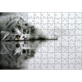 Cakapuzzle Cam Zeminde Sevimli Yavru Kedi Çizim 120 Parça Ahşap Puzzle