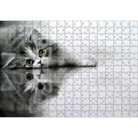 Cakapuzzle Cam Zeminde Sevimli Yavru Kedi Çizim 120 Parça Ahşap Puzzle
