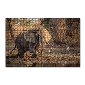 Cakapuzzle Çamur Banyosu Yapan Fil ve Arkada Leylekler 120 Parça Ahşap Puzzle