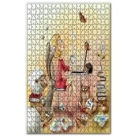 Cakapuzzle Çay İçen Kadın ve Etrafında Hayvanlar Ahşap 1000 Parça Puzzle