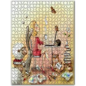 Cakapuzzle Çay İçen Kadın ve Etrafında Hayvanlar Ahşap 1000 Parça Puzzle
