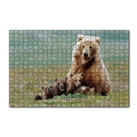 Cakapuzzle Çayırda Anne Boz Ayı ve Sevimli Yavruları 120 Parça Ahşap Puzzle