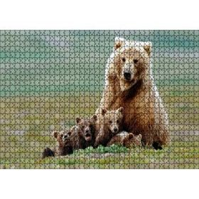 Cakapuzzle Çayırda Anne Boz Ayı ve Sevimli Yavruları Mdf 1000 Parça Puzzle