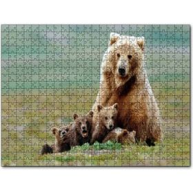 Cakapuzzle Çayırda Anne Boz Ayı ve Sevimli Yavruları Mdf 120 Parça Puzzle