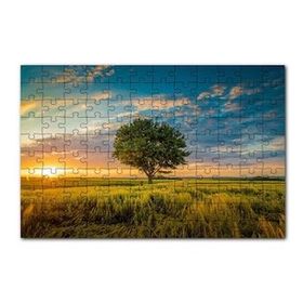 Cakapuzzle Çayırda Günbatımı Bulutlar ve Yalnız Ağaç 120 Parça Ahşap Puzzle