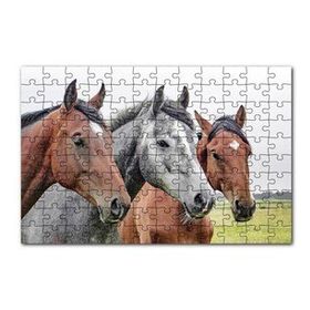 Cakapuzzle Çayırda Kahverengi ve Gri Atlar Yakın Çekim 120 Parça Ahşap Puzzle