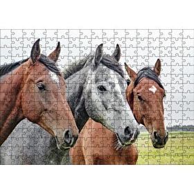 Cakapuzzle Çayırda Kahverengi ve Gri Atlar Yakın Çekim Mdf 255 Parça Puzzle