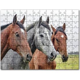 Cakapuzzle Çayırda Kahverengi ve Gri Atlar Yakın Çekim Mdf 500 Parça Puzzle