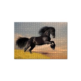 Cakapuzzle Çayırda Koşan Vahşi Siyah At Mdf 1000 Parça Puzzle