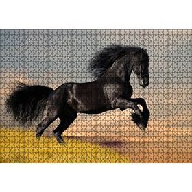 Cakapuzzle Çayırda Koşan Vahşi Siyah At Mdf 1000 Parça Puzzle