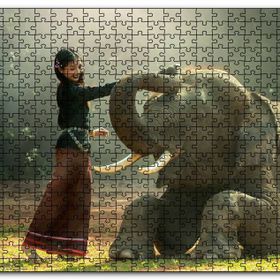 Cakapuzzle Çayırdaki Fil ve Onu Seven Kız Mdf 120 Parça Puzzle